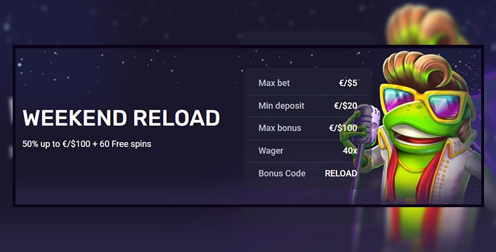 Woo Casino 50% Reload and 60 Free Spins